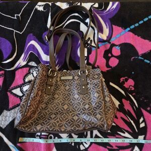 Rosetti Brown Geometric Print Tote Handbag Faux Leather Shoulder Purse Large
